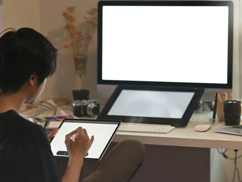 Graphic designer working from his computer